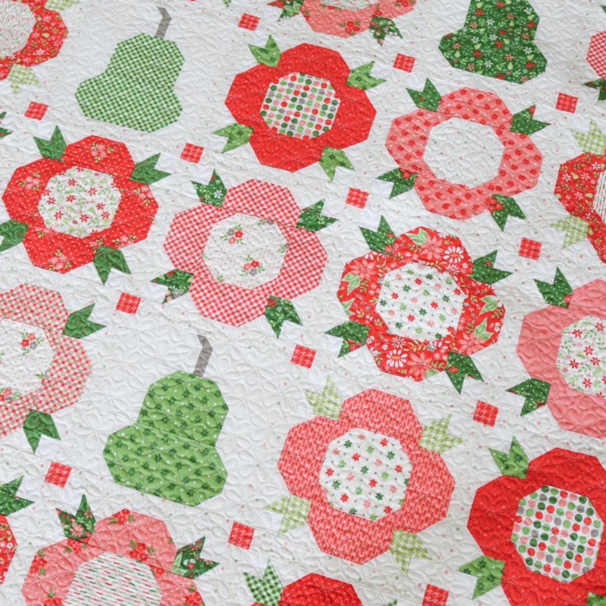 PRESALE Posies and Pears Custom Quilt Kit With Poinsettia and Pear by Sherri & Chelsi for Moda Fabrics | Quilt Size 53 1/2” x 62 1/2