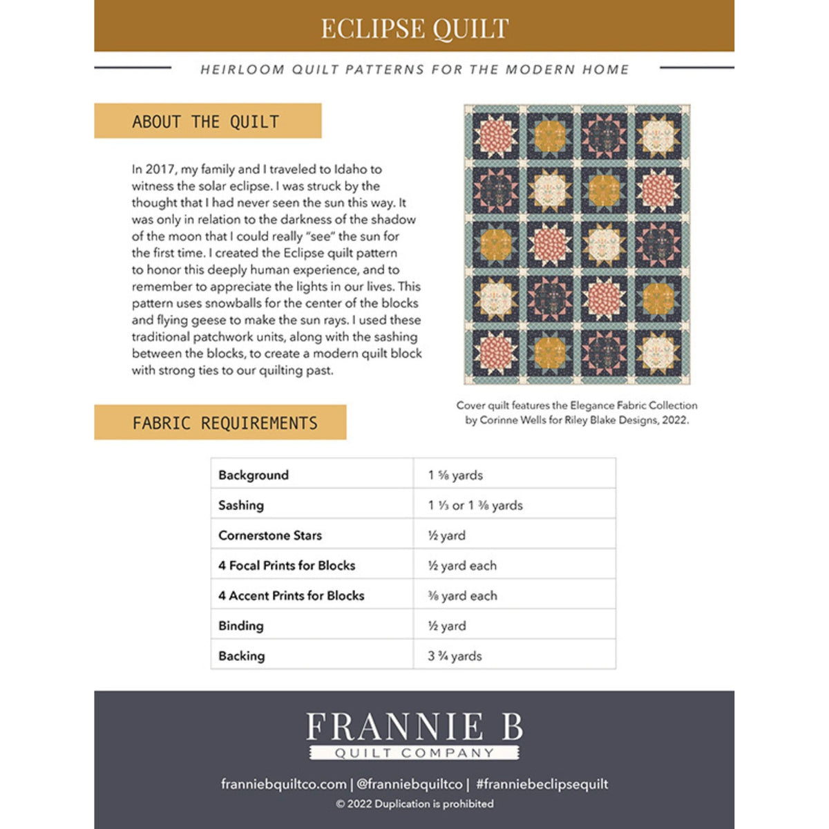 Eclipse Quilt Pattern Pattern by Frannie B Quilting Co. | P172-ECLIPSE