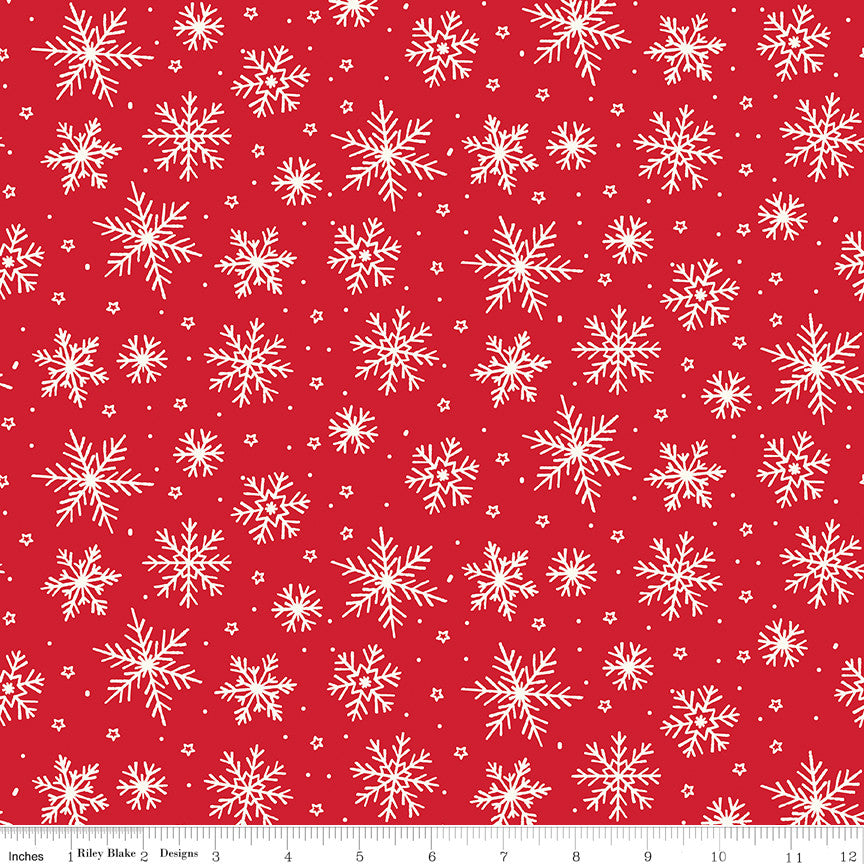 The North Pole Flannel Snowflakes Tomato by My Mind's Eye for Riley Blake Designs | F17752-TOMATO
