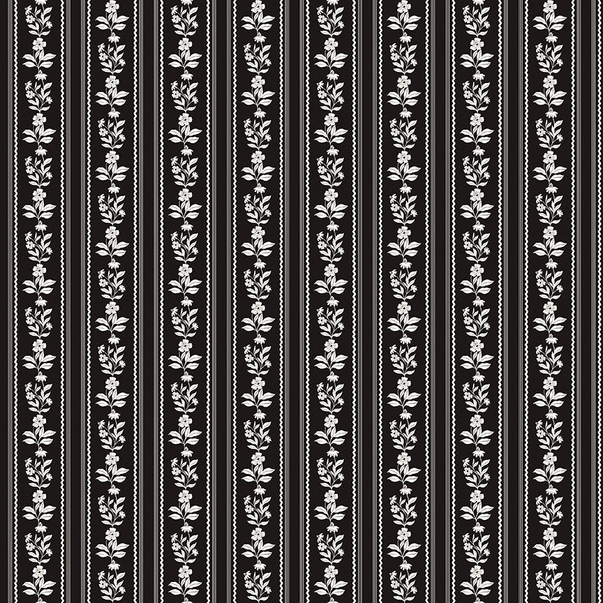 PRESALE Moonlit Trellis Floral Stripe Black Yardage by My Mind's Eye for Riley Blake Designs | C18214-BLACK