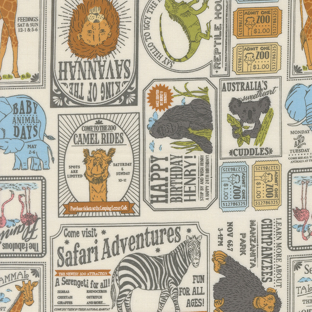 Animal Park Fun Vintage Zoo Dove Yardage by Stacy Iest Hsu for Moda Fabrics | 20965 11