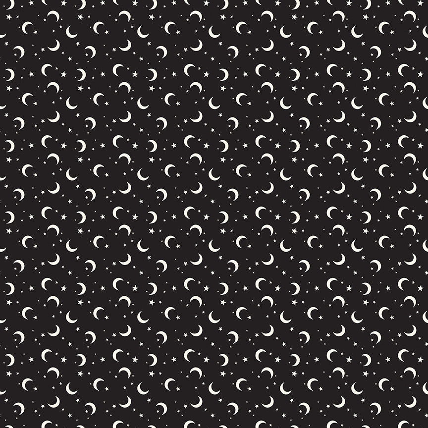 Frank and Friends Moon & Stars Black Glow in the Dark Yardage by My Mind's Eye for Riley Blake Designs | GC17477-BLACK