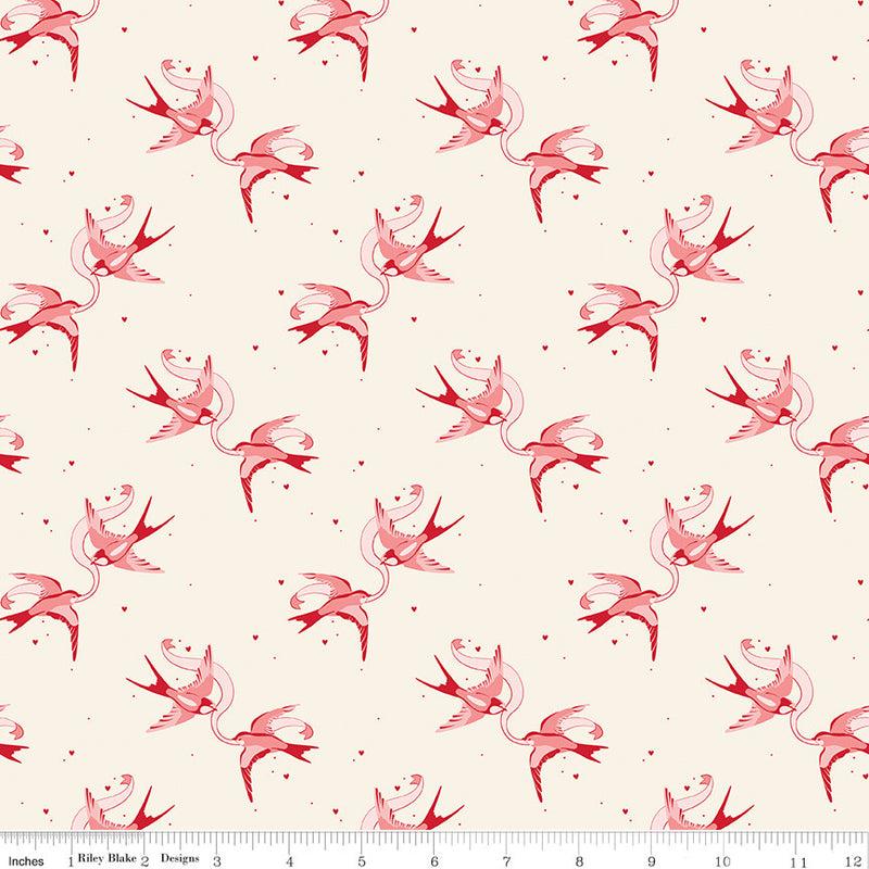 Letters to Cupid Love Birds Cream Yardage by My Mind's Eye for Riley Blake Designs | C16981-CREAM