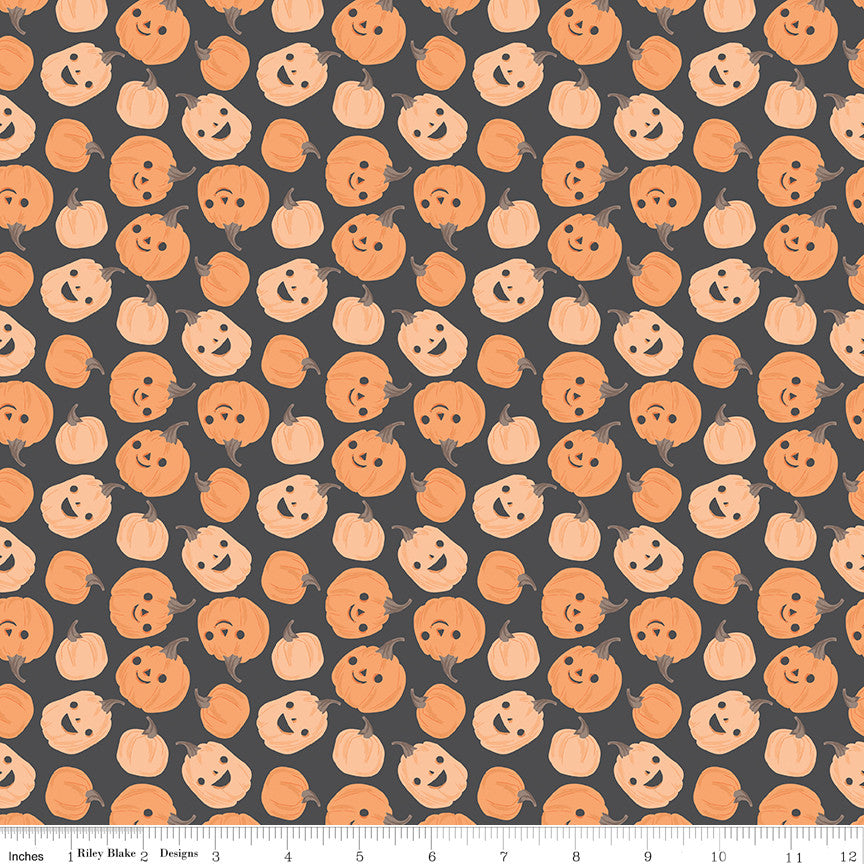 Frank and Friends Pumpkins Charcoal Yardage by My Mind's Eye for Riley Blake Designs | C17472-CHARCOAL