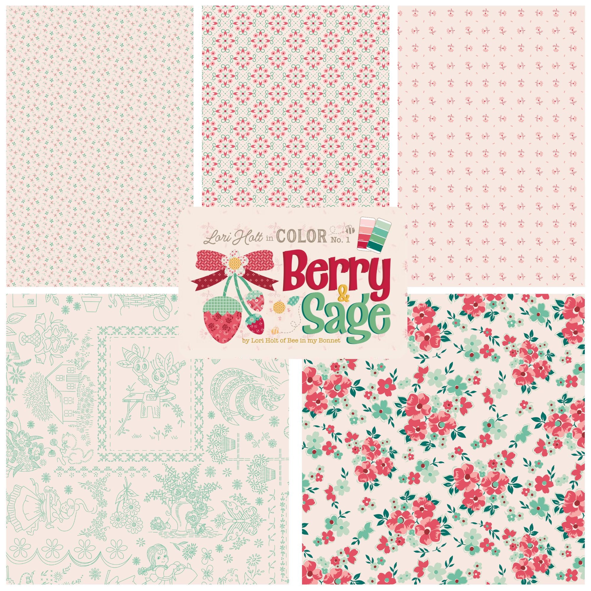 PRESALE Berry and Sage Custom Half Yard Bundle Backgrounds by Lori Holt of Bee in My Bonnet | 5 Half Yards