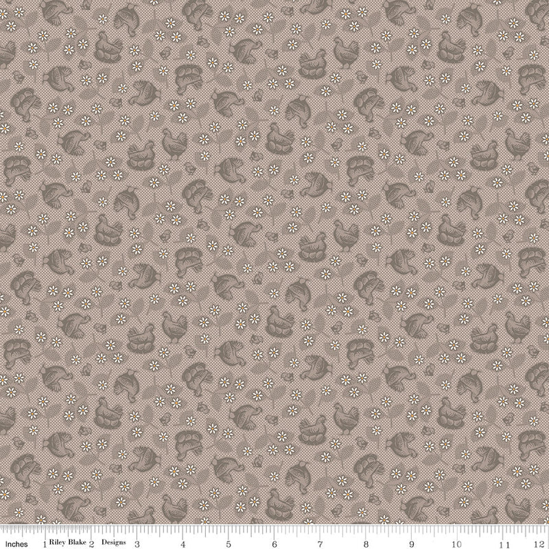 PRESALE Farmers Daughter Hens & Chicks Pewter Yardage by Lori Holt of Bee in My Bonnet | C17160-PEWTER