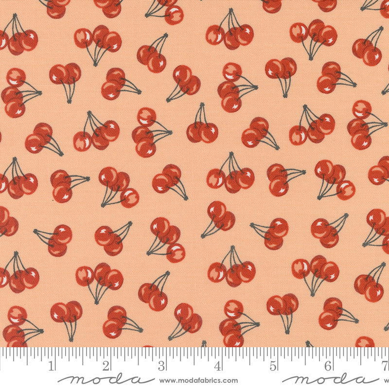 Farmstead Farm Fresh Cherries Light Coral Yardage by Stacy Iest Hsu for Moda Fabrics | 20906 20