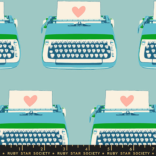 Best Day Ever Typewriters Turquoise Yardage by Melody Miller for Ruby Star Society | RS0104 15