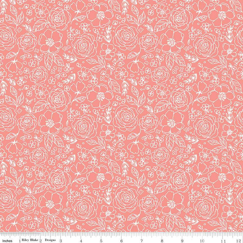 My Valentine Coral Lined Roses Yardage by Echo Park Paper Co. for Riley Blake Designs | C14153 CORAL