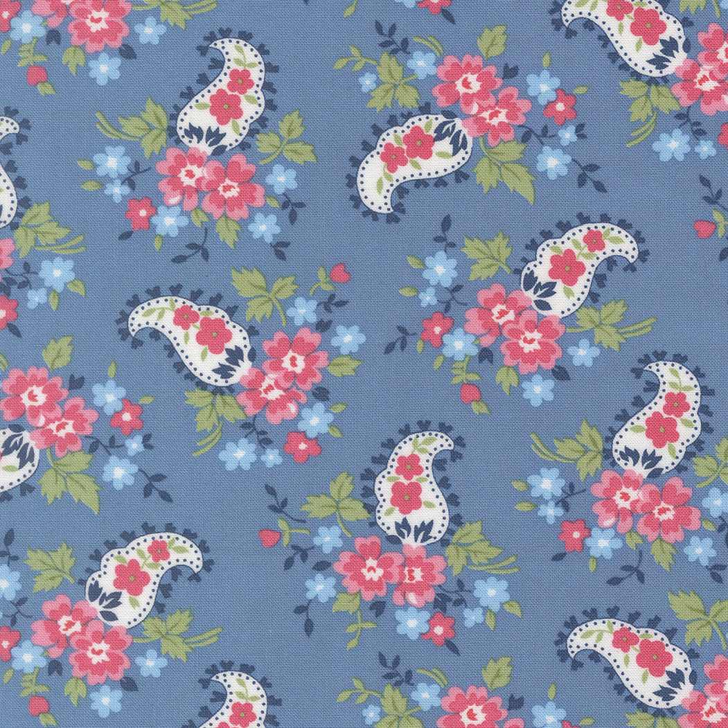 A Cat Named Stitch Sweet Paisley Blue Yardage by Camille Roskelley for Moda Fabrics | 55346 13