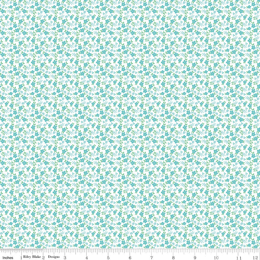 Whimsical Woodland Mini Florals Aqua Yardage by Tasha Noel for Riley Blake Designs | C17645-AQUA