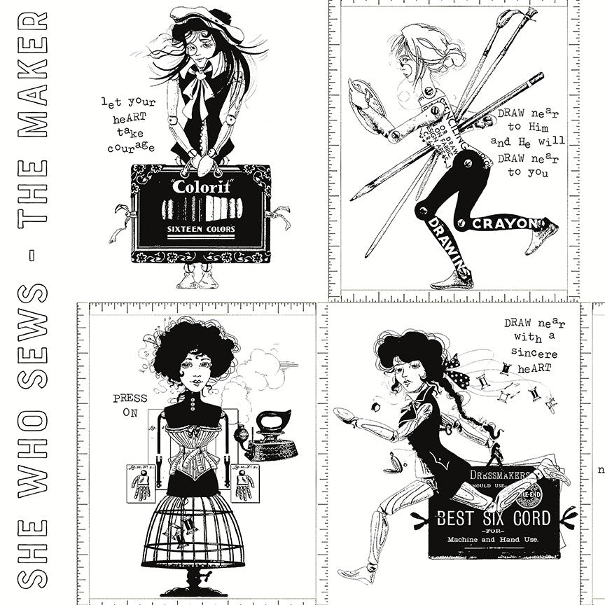 PRESALE She Who Sews–The Maker Sew by No. Colorbook White Yardage by J. Wecker Frisch for Riley Blake Designs | C18526-WHITE