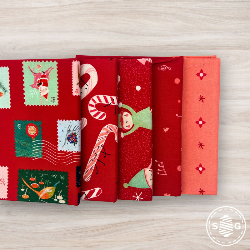 Tiny Christmas Custom Fat Quarter Bundle Red by Lizzy House for Moda Fabrics | 5 Fat Quarters
