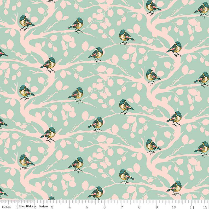 Porch Swing Mint Birds and Branches Yardage by Ashley Collett for Riley Blake Designs | C14051 MINT