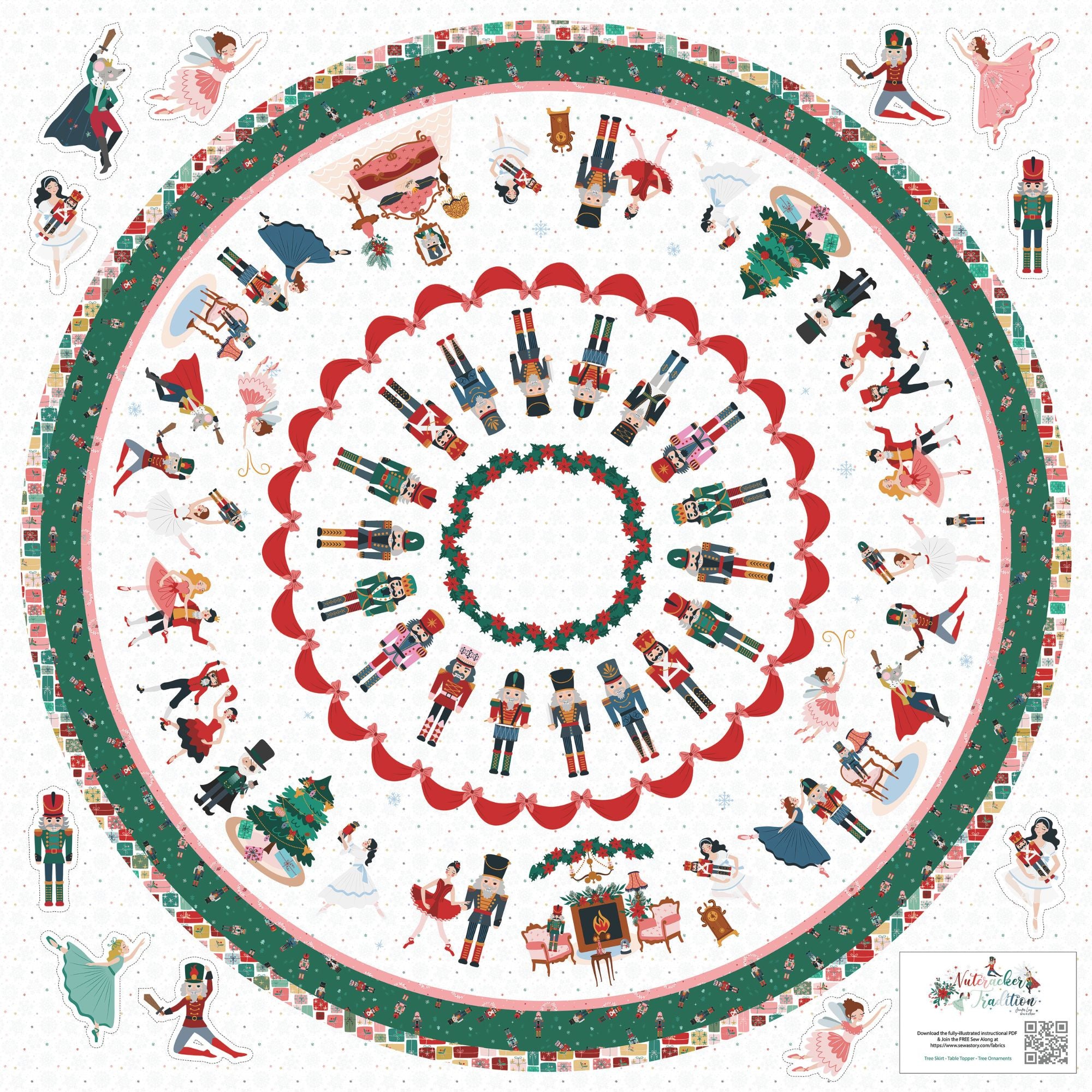 Nutcracker Tradition Home Décor Tree Skirt Panel by Jennifer Long for Riley Blake Designs | Panel size is 54" x 54" | HD17679-PANEL