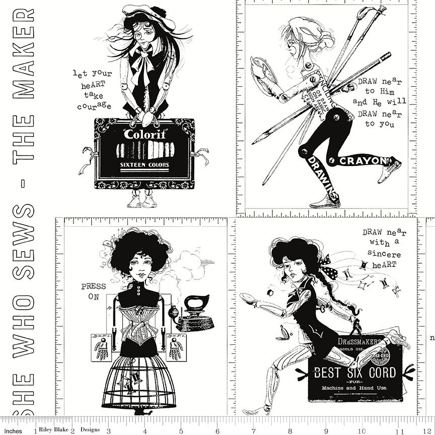 PRESALE She Who Sews–The Maker Sew by No. Colorbook White Yardage by J. Wecker Frisch for Riley Blake Designs | C18526-WHITE