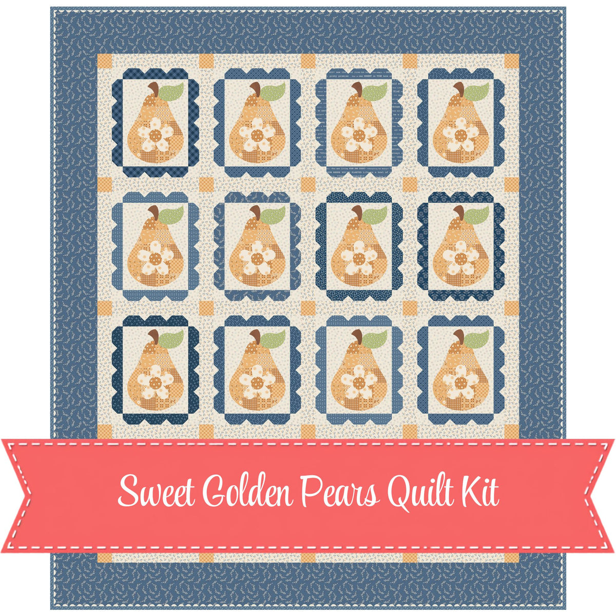 PRESALE Sweet Golden Pears Quilt Kit With Denim & Daisy by Lori Holt of Bee in my Bonnet |  KT-18130