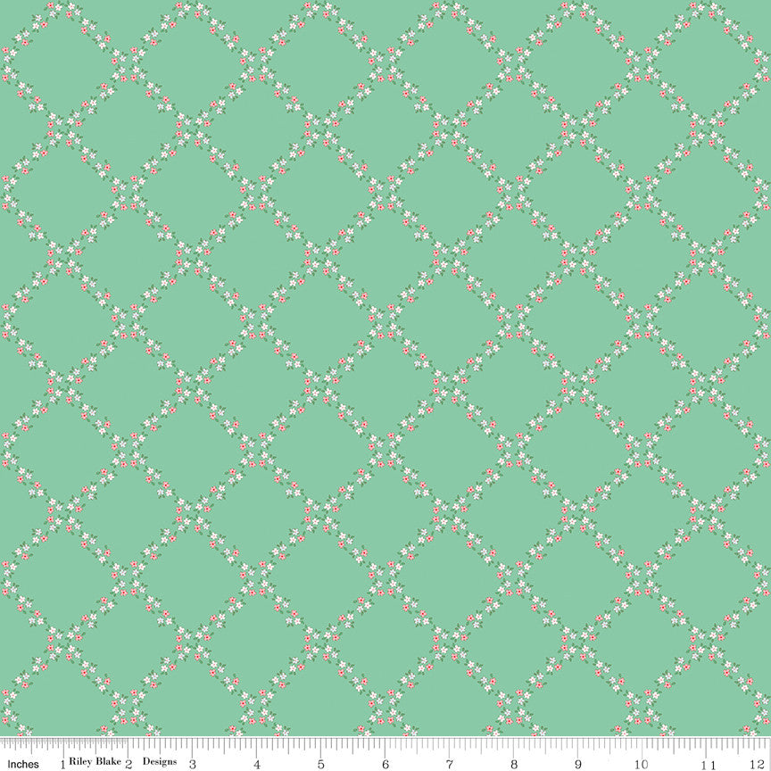 Whimsical Woodland Lattice Green Yardage by Tasha Noel for Riley Blake Designs | C17643-GREEN