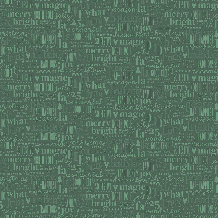 Evergreen Wishes Text Green Yardage by Traci Reed for Riley Blake Designs | C17813-GREEN