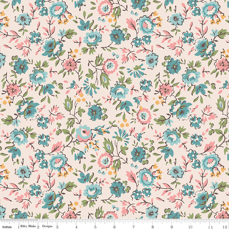 PRESALE Wide Back Piece & Plenty Floral Latte Yardage by Lori Holt of Bee in my Bonnet | 108" Wide Backing Fabric | WB15894-LATTE