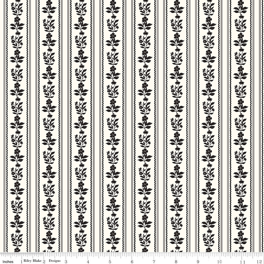 PRESALE Moonlit Trellis Floral Stripe Cloud Yardage by My Mind's Eye for Riley Blake Designs | C18214-CLOUD