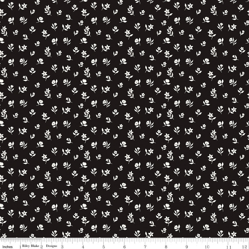 PRESALE Moonlit Trellis Flower Toss Black Yardage by My Mind's Eye for Riley Blake Designs | C18213-BLACK