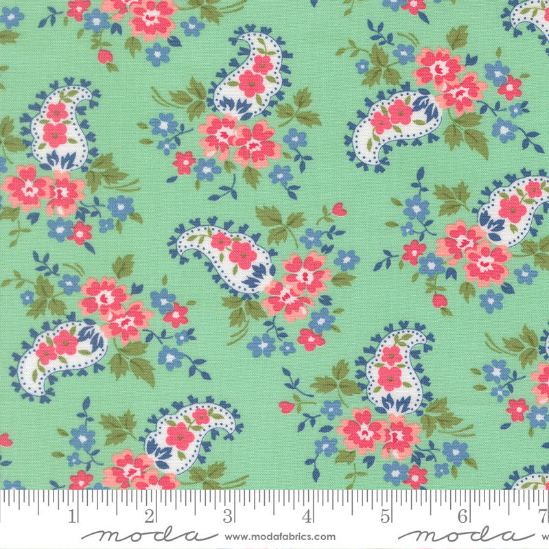 A Cat Named Stitch Sweet Paisley Green Yardage by Camille Roskelley for Moda Fabrics | 55346 19