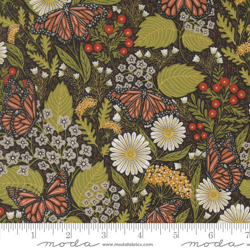 Bee Garden Summer Butterfly Metallic Black by Gingiber for Moda Fabrics | 48412 21M