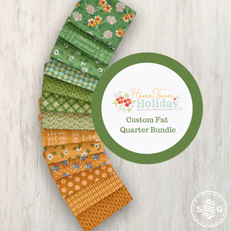 Home Town Holiday Fat Quarter in Green Yellow Colorway Bundle by Lori Holt of Bee in my Bonnet | Curated Bundle 13 Fat Quarters