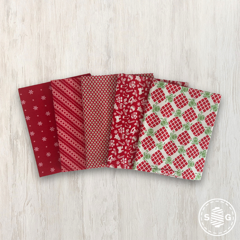 Kitty Christmas Custom Fat Quarter Red Colorway Bundle by Urban Chiks for Moda Fabrics | Curated Bundle 5 Fat Quarters