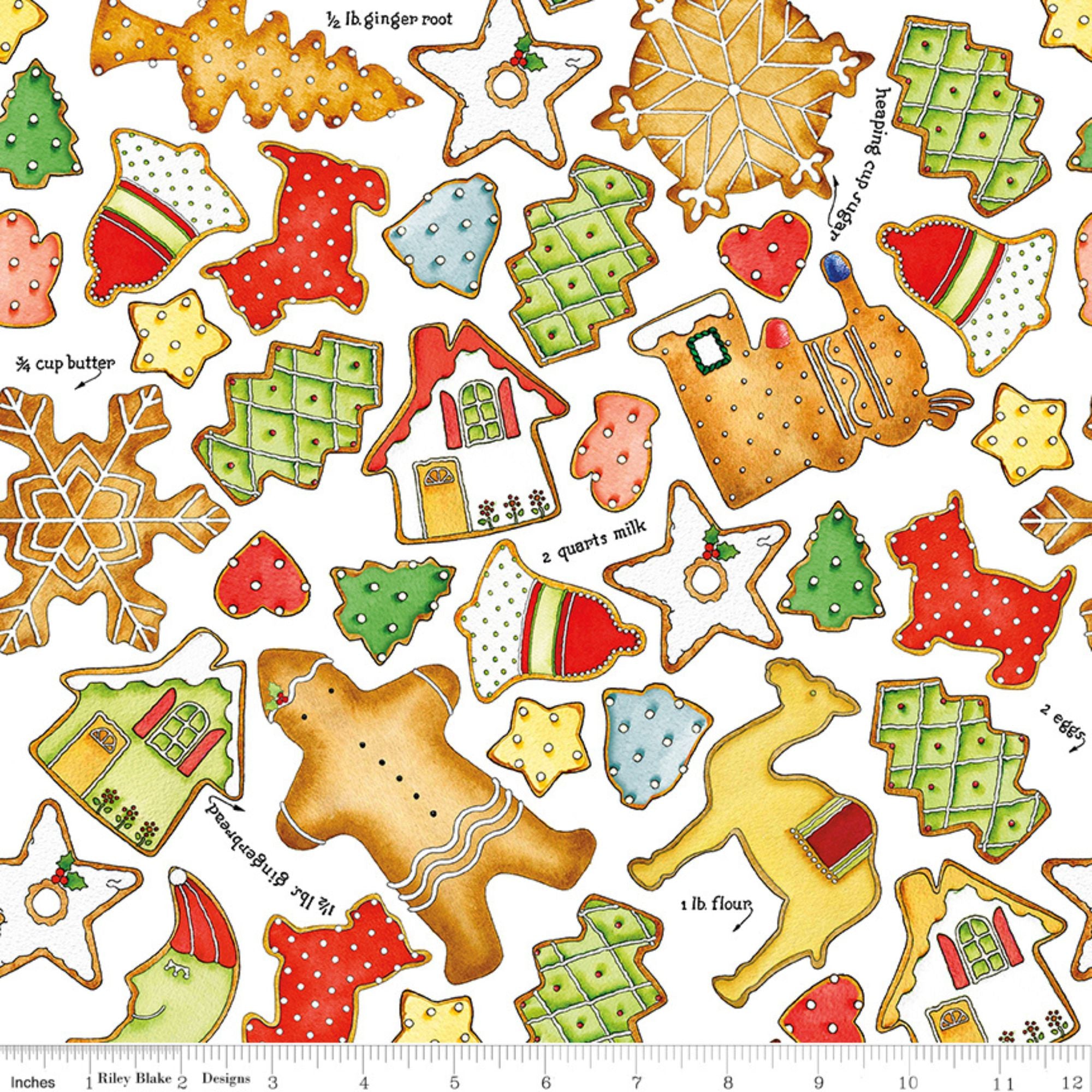 PRESALE Gingerbread Cookie Toss White Yardage by J. Wecker Frisch for Riley Blake Designs | CD17845-WHITE