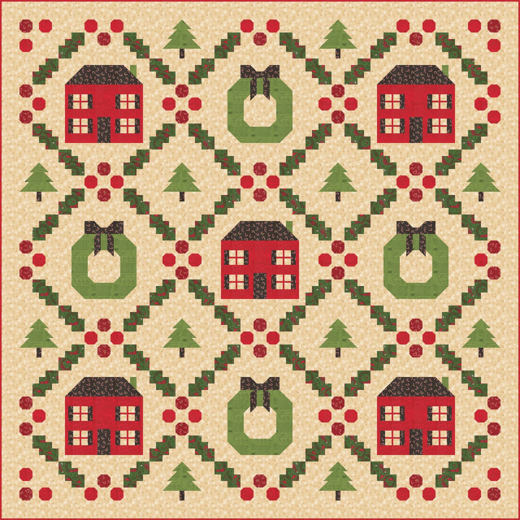 PRESALE Home for the Holidays Custom Quilt Kit With Holiday Cheer by Stacy Iest Hsu | Quilt Size 80” x 80”