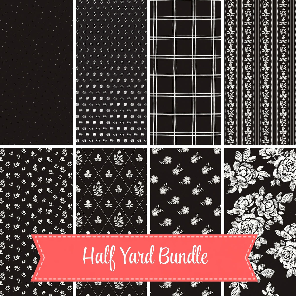 PRESALE Half Yard Bundle Black | Moonlit Trellis by My Mind’s Eye for Riley Blake Designs | 8 Half Yards | Curated Bundle