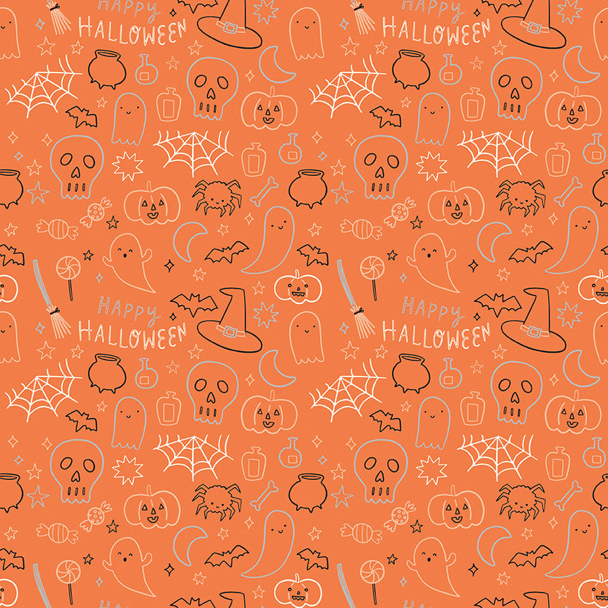 Frank and Friends Halloween Icons Orange Yardage by My Mind's Eye for Riley Blake Designs | C17476-ORANGE