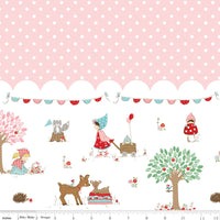 Whimsical Woodland Border Print Pink Yardage by Tasha Noel for Riley Blake Designs | C17648-PINK