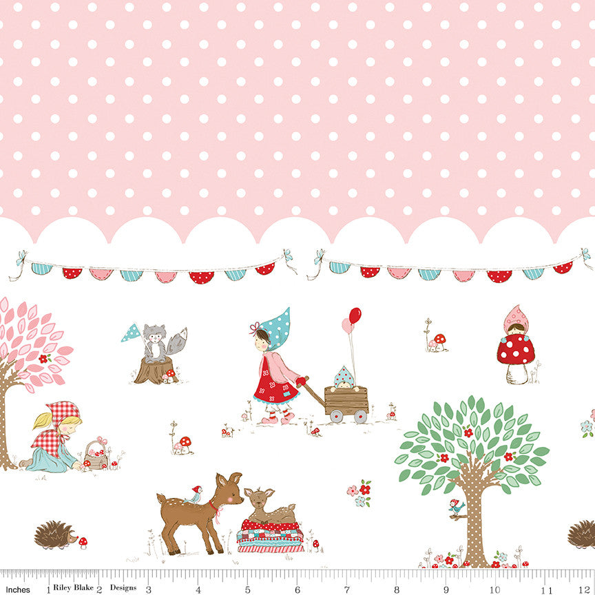 Whimsical Woodland Border Print Pink Yardage by Tasha Noel for Riley Blake Designs | C17648-PINK
