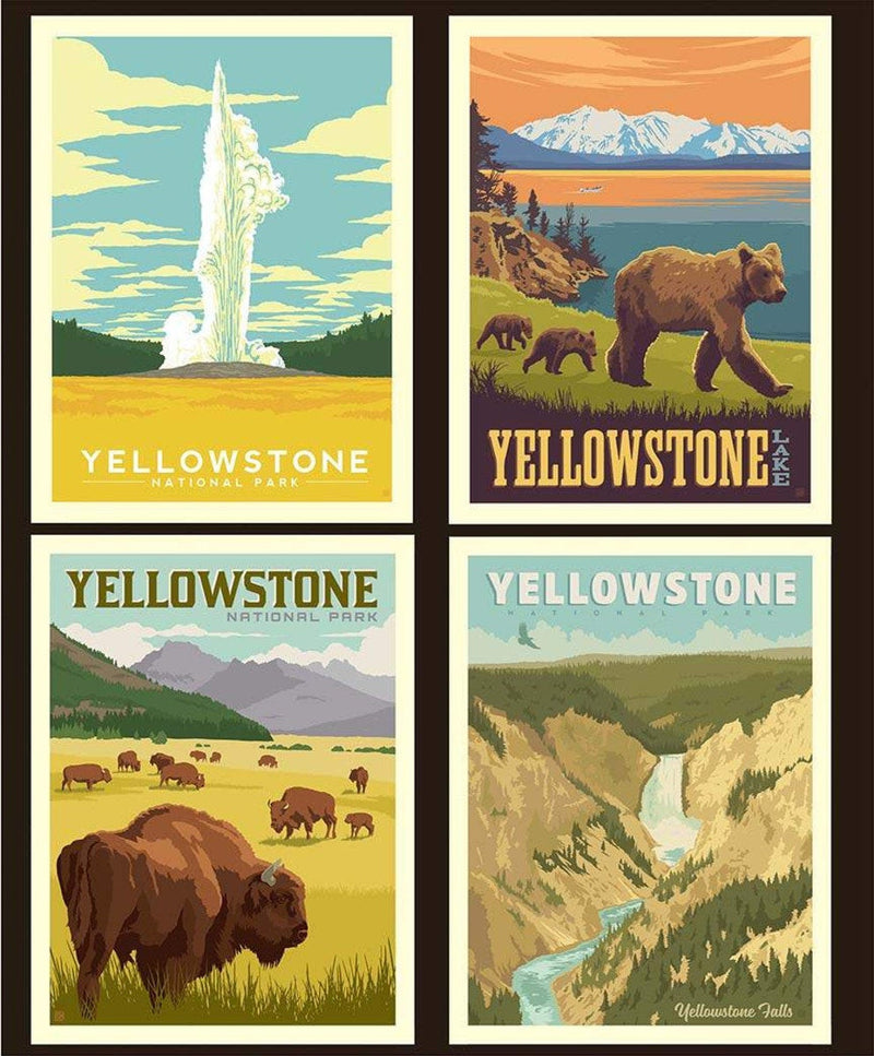 National Parks Yellowstone Pillow Panel Riley Blake Designs (PP8796-YELLOW) - National Park Fabric