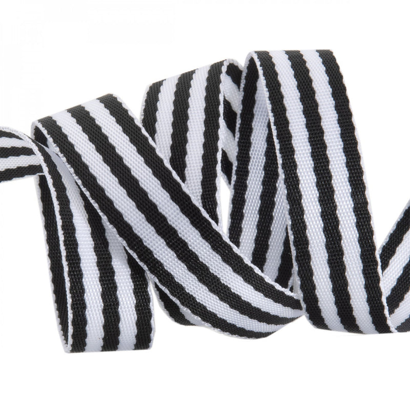 Tula Pink 1 Inch Black and White Striped Nylon Webbing | TKP-91-2Y-COL07 | Perfect for Bag Straps