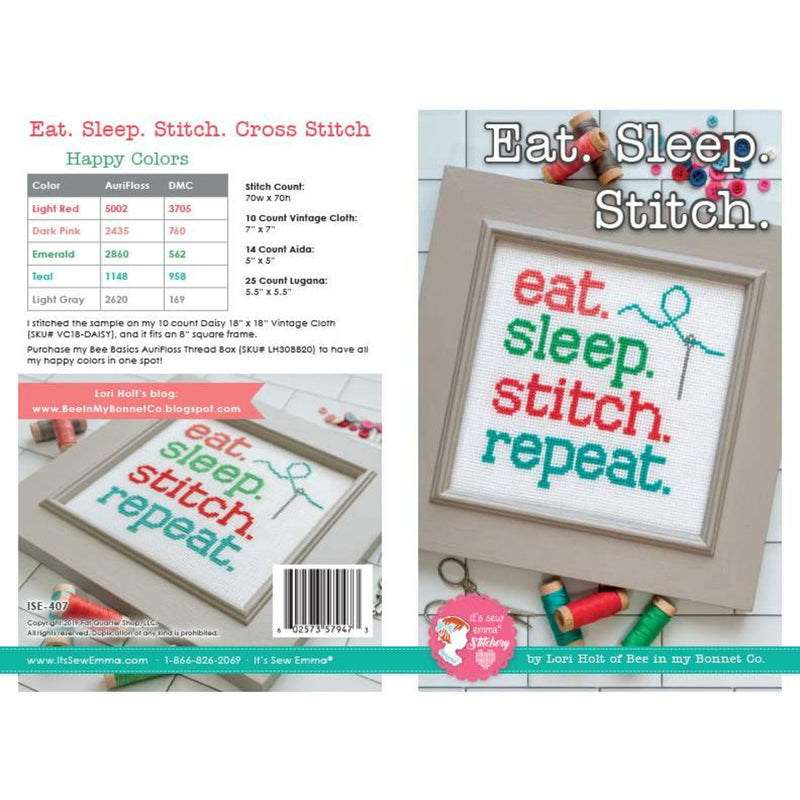 Sale! Eat. Sleep. Stitch. Cross Stitch Pattern by Lori Holt of Bee in my Bonnet | Lori Holt Cross Stitch | Sale!