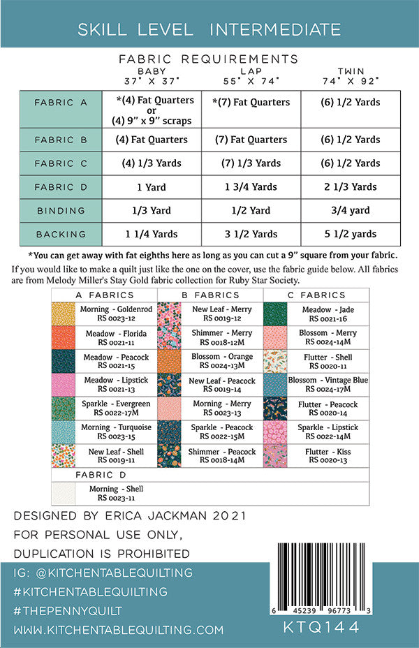 The Penny Quilt Pattern by Kitchen Table Quilting | Multiple Sizes | Modern Quilt Pattern