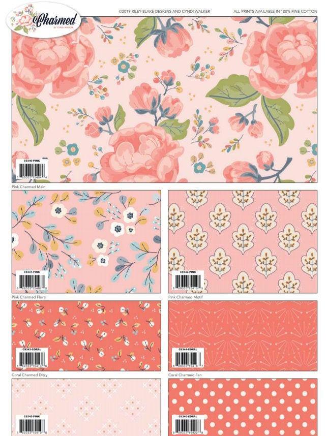 Charmed Coral Fan Yardage by Cyndi Walker (C9344 CORAL) for Riley Blake Designs - Stitches n Giggles