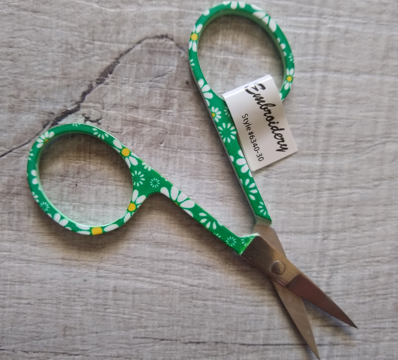 Designer Embroidery Scissors - 3.5" Green Floral Design