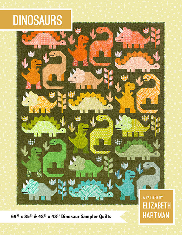 Dinosaurs Quilt Pattern by Elizabeth Hartman | EH058 | Traditional Pieced Quilt, no applique | FQ Friendly | Two sizes