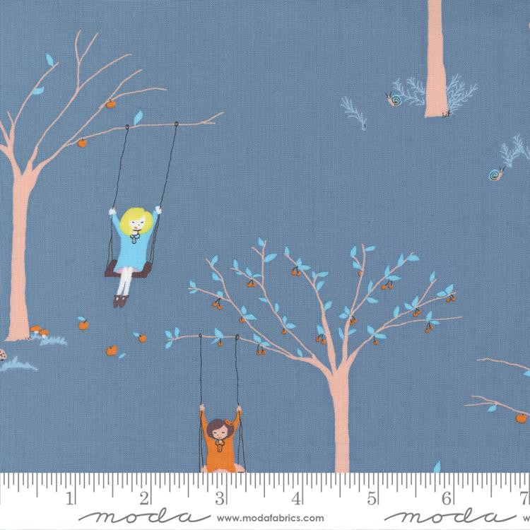 Pips Blueberry Girl on Tree Swing Yardage by Aneela Hoey for Moda Fabrics |24590 15
