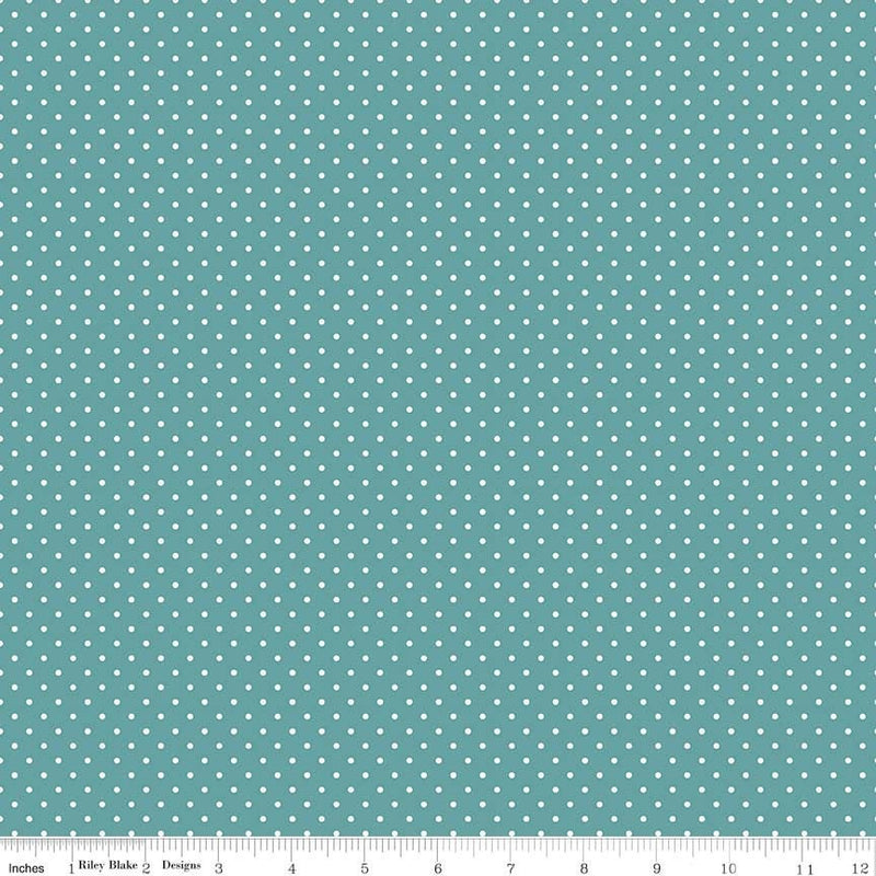 Sale! White Swiss Dot On Teal Yardage by Riley Blake Designs | C670 Teal | Swiss Dot Fabric