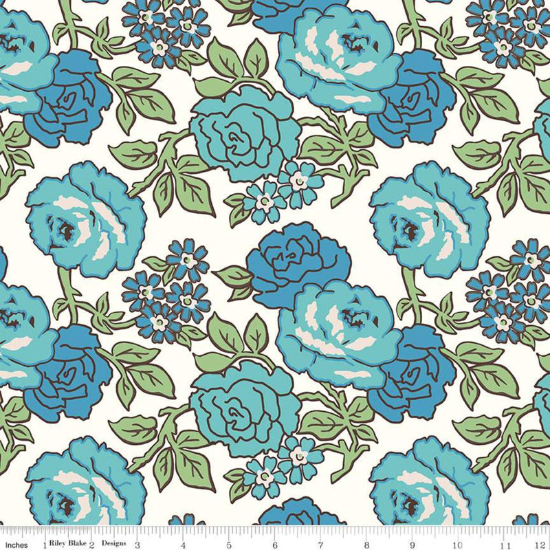 Lori Holt's Flea Market Blue Roses Wideback Yardage (WB10232 BLUE)