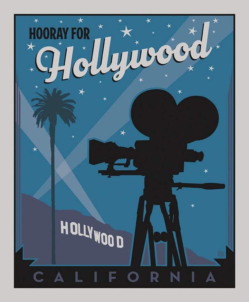 Sale! Destinations Hollywood Panel | P10020 HOLLYWOOD | Vintage Fabric Travel Poster | Home Decor