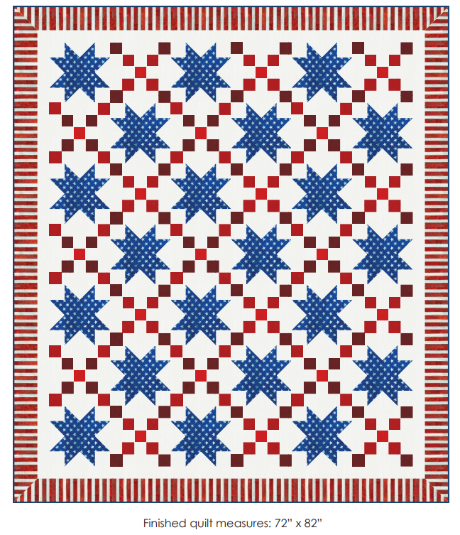 Stars and Stripes Quilt Kit using Patriotic Fabrics 72" x 82"