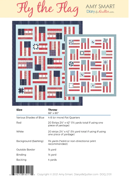 Fly the Flag Quilt Pattern by Amy Smart of Diary of a Quilter | 66" x 80" | Patriotic Quilt