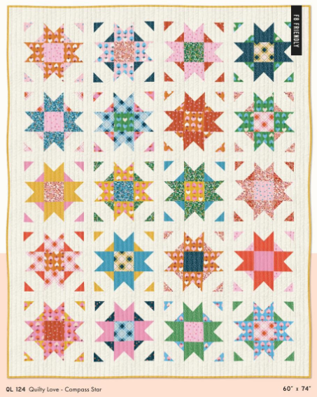 Compass Star Quilt Pattern by Quilty Love (QL 124) - Modern Quilting Pattern - 5 Size Options!